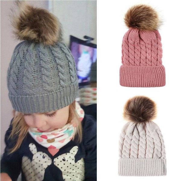 Bébé Crochet Caps Enfants Boule De Fourrure Twisted Tricoté Chapeaux Imitation Tresse Boule De Cheveux Bonnet De Laine Enfants Hiver Chaud Chapeau 9 Couleurs Accessoires