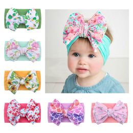 Baby Cute Bow Headband Soft Elastic Nylon Hair Accessories Kids Gedrukte hoofdomslag Bandana Pasgeboren babyproducten