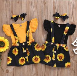 Baby Designer Clother Girl Ruffle Skleve Romper Jupe Bandeau 3pcs SetS Toddler Suspender Jupe Cost Summer Baby Turnits DW53303841174