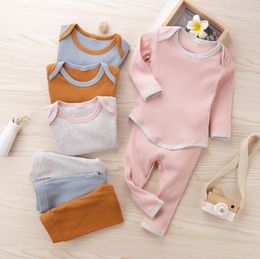 Baby Designer Kleidung Sets Langarm Mantel Hosen Anzüge Rundhals Top Solide Hosen Anzüge Frühling Baby Gril Strampler Kleidung Set LSK1257