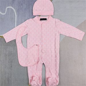 Babyontwerper nieuwe baby onesie puur katoen mode klimpak met lange mouwen Ha hoed slabbetje driedelige set f015
