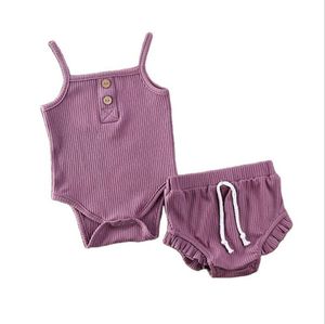 Bébé Designs Vêtements Ensembles Infantile Filles Jarretelles Hauts Shorts Tenues Solide Rayé Combinaisons Pantalons À Volants Costumes Enfants Tenue D'été Boutique ZYY775