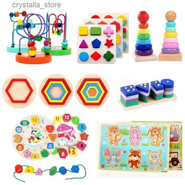 Juguetes educativos de madera para bebés Montessori Aprendizaje temprano Rainbow Wooden 3d Puzzle Juego de mesa Juguetes preescolares para niños L230518