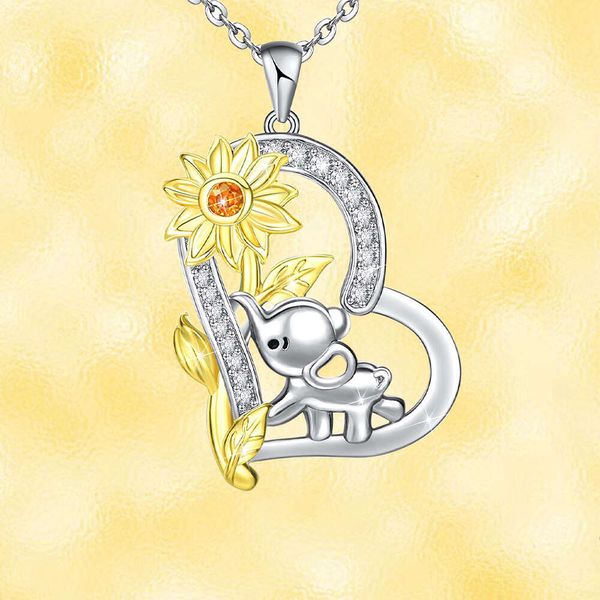 Collar con colgante de corazón para niña, exquisito y elegante elefante con decoración de Suower, regalos de cumpleaños y Navidad