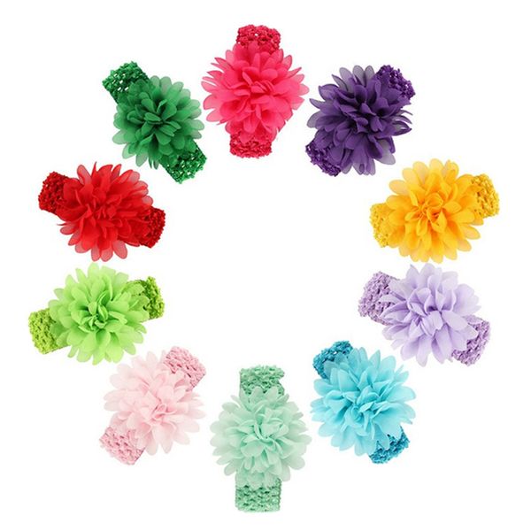 Bandeaux de couronne de ruban de mode pour enfants jolis rubans de cheveux floraux accessoires de cheveux pour enfants fleur en mousseline de soie avec bandeau en Crochet élastique doux