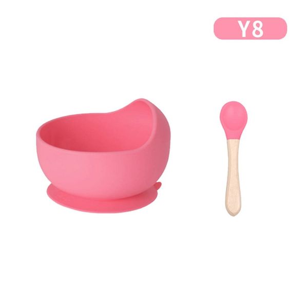 Baby Nourchage bébé Silicone alimentant 2 pièces Ensemble bébé Silicone Aspiration Bol Bol Beech Wood Spoon Eating Manger Kids Couvreries Ensemble Ustensiles Tasses, Plats