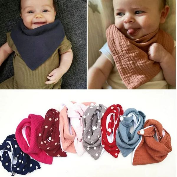 Bavoirs d'alimentation pour bébé serviette de salive en gaze de coton doux écharpe triangulaire à pois pour nouveau-né Bandana tissu de rot bébé garçon fille cadeaux de douche ZZ