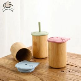 Tasse d'alimentation pour bébé Forme de chat Bambou Silicone Sippy Cups Safe Leakproof Enfants Apprentissage Potable Sippy Cup Enfants Cadeaux d'anniversaire 240322