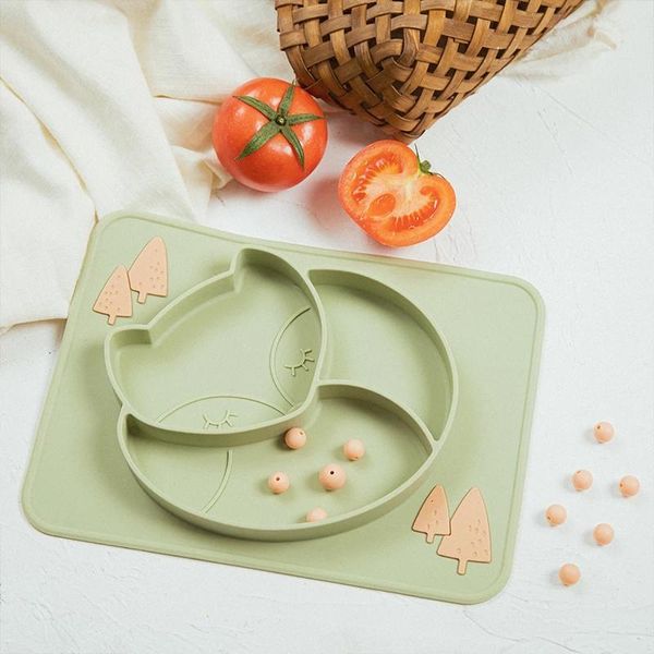 Ensembles d'alimentation pour bébé tasse de plats ustensiles en silicone bol alimentaire assiette à manger de qualité solide mignon de dessin animées d'aspiration