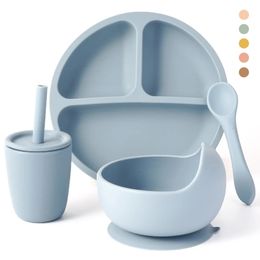Baby Feeding Table Voleillet Silicone Aspir Bowl Soft Foldable Baby Cuinable Baby With Prew Imperproof Silicone Sippy tasse bébé Stuff Baby 240416