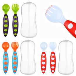 Ustensile d'alimentation pour bébé, cuillère en Silicone pour enfants, fourchette à manger, ensemble de vaisselle, combinaison d'entraînement alimentaire supplémentaire