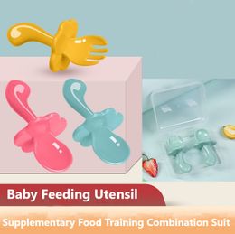 Utensilio de alimentación para bebés, cuchara, tenedor, traje combinado, juego de vajilla de entrenamiento de alimentos suplementarios para niños