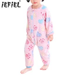 Bébé Flanelle Vêtements de nuit Né Garçons Filles Romper Robe À Manches Longues Fermeture À Glissière Doux Mignon Dessin Animé Impression Fermeture Vêtements Enfant Pyjamas 240325