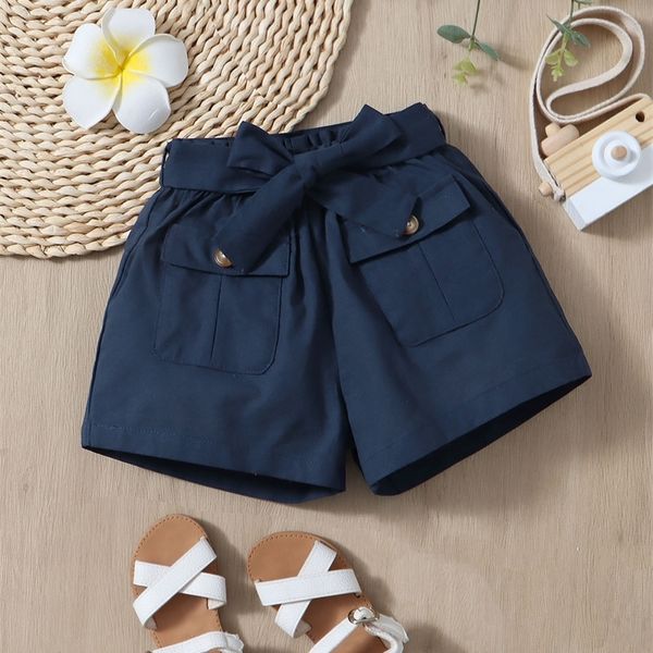 Bebé Shorts con cinturón y cintura paperbag con bolsillo con solapa ELLA