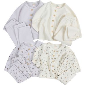 Conjuntos de ropa floral para bebés, ropa de dormir de manga larga acanalada de otoño, conjunto de pijama para niñas M3884