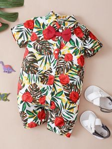Baby Floral Print Button Detail Bow Front Romper Zij
