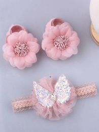 Chaussettes à décor de fleurs pour bébé, bandeau pour cheveux, SHE01