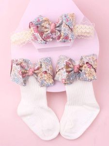 Chaussettes pour cheveux avec nœud décoratif à motif floral pour bébé, ELLE