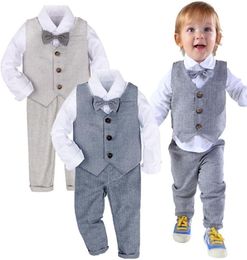 Baby Formeel Pak Peuter Bruiloft Smoking Baby Gentleman Doop Verjaardagsfeestje Outfit Winter Lange Mouw Uitloper 3PCS231E3493824