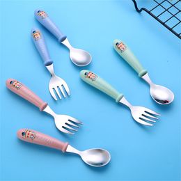 Babygadgets servies kinderen gebruiksvoorwerp roestvrij staal peuter servies bestek cartoon baby voedsel voeding lepel vork 20220301 H1