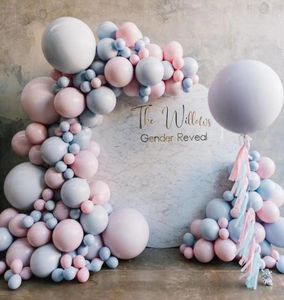 Bebé Género Revelar Suministros de fiesta Globo Arco Guirnalda Kit Pastel Macaron Rosa Azul Globos de látex Decoración Favor Baby Shower T21002101