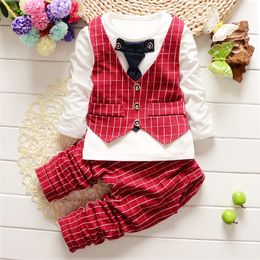 Baby herenpak kledingsets kinderjongenskleding nep tweedelig vest shirt peuter kinderen 1-4Y feestkleding