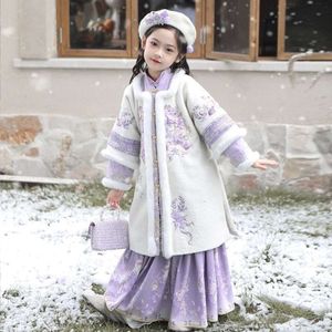 Baby Girl 2024 Jupe Hanfu pour Filles, Costume Tang, Salutations, Style Ancien pour Enfants de Style d'hiver, Peluche et Super fée épaissie