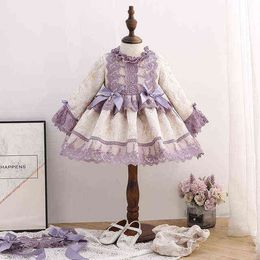 Baby meisje herfst lente lange mouw paars paleis Turks vintage prinses baljurk jurk voor meisje verjaardag chritmas G1218