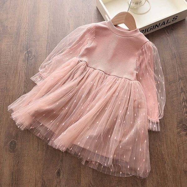 Bébé fille anniversaire robe automne hiver manches bouffantes paillettes maille robes princesse vestidos enfants costumes tricotés 3-7 ans Q0716