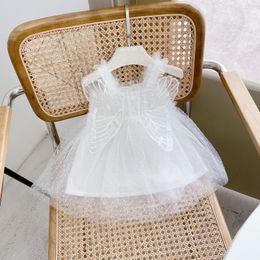 Baby Girl Bodysuit Baby Angel Wings Mesh Jacquard Jurk Klimmen Kleding Toddler Outfits 210515