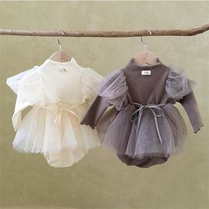 Baby meisje bodysuit pasgeboren prinses baby jurk voor meisje 1st verjaardagspartij bruiloft baby baby meisje kleding katoen doop jurk 201216