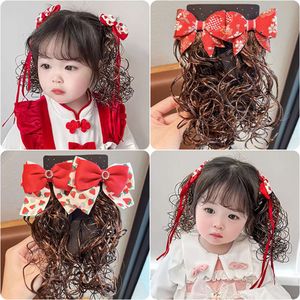 Pompon boule à nœud pour bébé fille, cheveux rouges de Style chinois pour petites filles, nouvel an