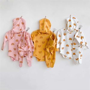 Bébé fille garçon vêtements ensembles 3pcs ours barboteuse + pantalon + chapeau sous-vêtements de bébé automne coton à manches longues nouveau-né tenues de bébé G1023