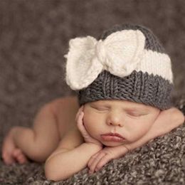 Babymeisje Jongen Pasgeboren Hoed Foto Prop Baby Knit GLB Gebreide Kabelhoed Infant Mutse Hat Bogen met Mutsen