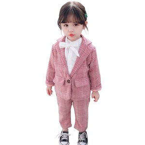 Baby meisje jongen pak set plaid patroon kleding voor meisjes bovenkleding + broek kleding peuter partij kostuums kinderen 211025