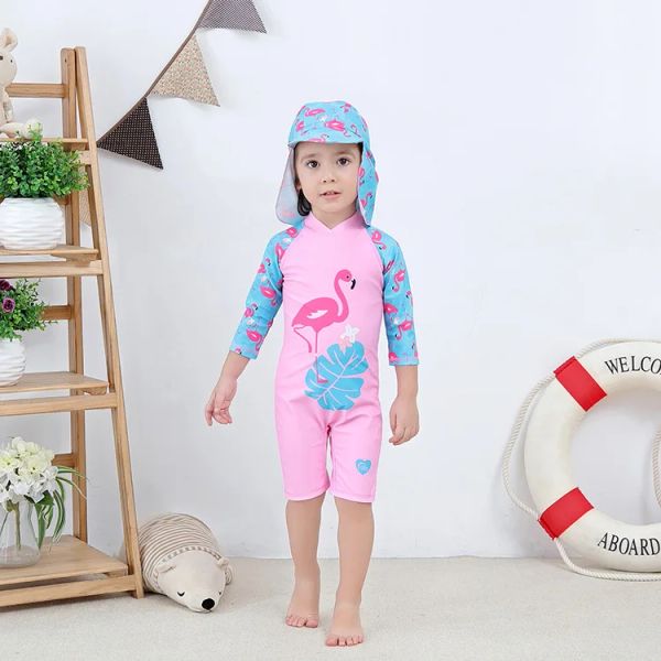 Baby Girl Boy Swimswear with Cap Ensects Surfing Wear Shark Swimming Costume Infant Toddler Children Children Suncreen Beach Bathing Full