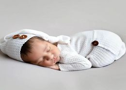 Bébé fille garçons tricoté une pièce costume avec capuchon à longue queue accessoires de photographie infantile mignon nouveau-né barboteuse body photos vêtements M3683280