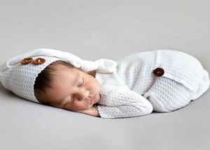 Baby meisje JONGENS gebreid eendelig pak met lange staart cap Pography Props Baby schattig pasgeboren Romper bodysuit foto's kleding M3683280