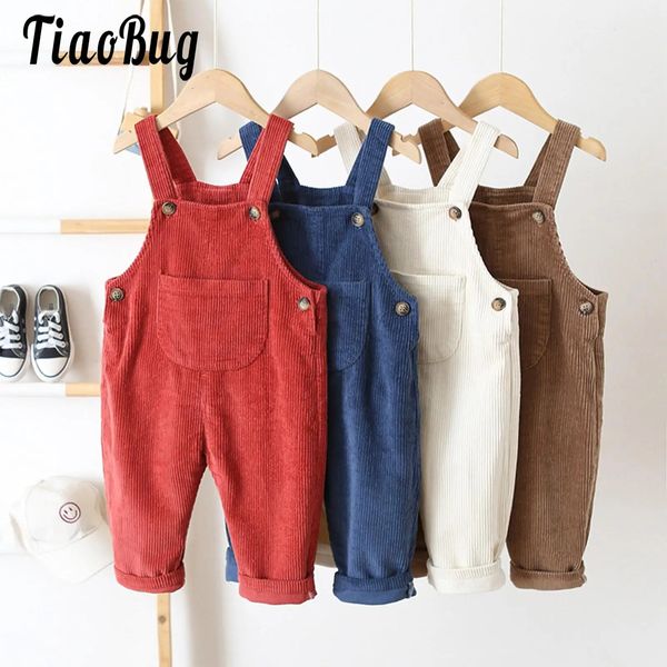 Peto de pana en general para bebés y niños con botones, pantalones con tirantes de cordón, mono largo suelto para niños pequeños, mameluco estilo informal 240131