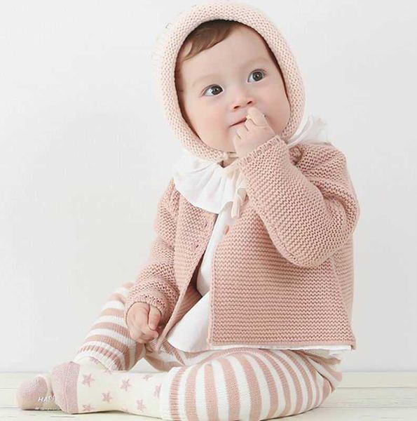 Baby Girl Cardigan Primavera Otoño Tejer Lana Moda Suéter de manga larga Niños Abrigo Ropa 0-3Y E8310 210610