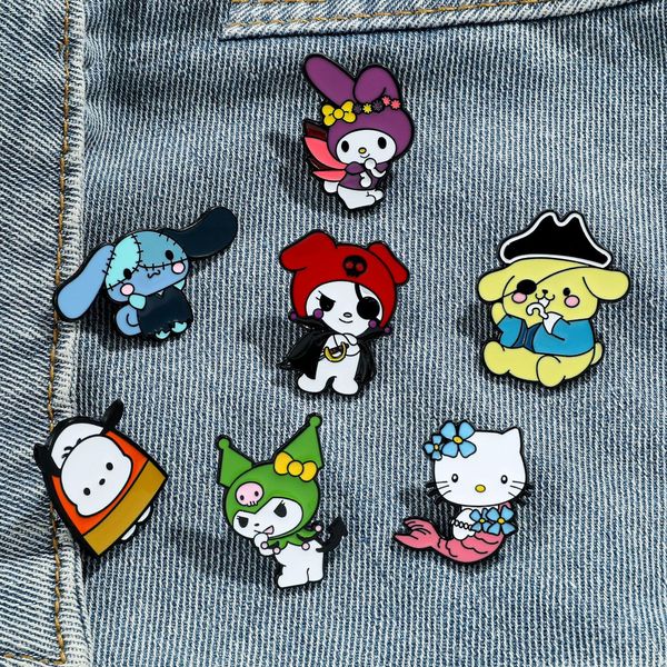 Niña infancia Halloween Kuromi Melody Cats Pins de esmalte Lindos Películas de Anime Pins de esmalte Difto de dibujo Broche Broche Bolsa Bolsa Bolsa Insignias de solapa