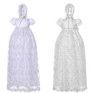 Baby meisje doopsel witte jurk baby doopsel jurken met hoed geboren eerste verjaardag outfits boutique kleding 6m 9m 210615
