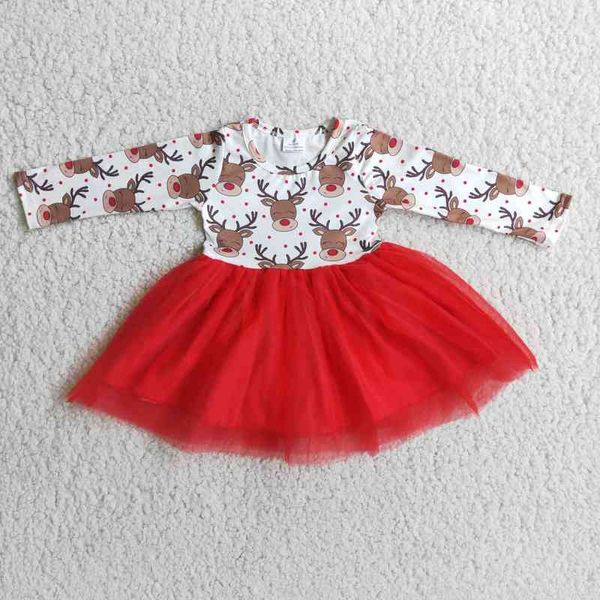 Vestido de tutú de reno de Navidad para niña, venta al por mayor, vestido de princesa para fiesta de niños pequeños, G1215