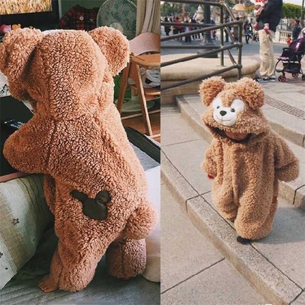 Ropa de niña 2 colores lindo oso de peluche mameluco cómodo mantener caliente cremallera con capucha niños 1-2 años niños 211101