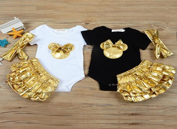Vêtements pour bébé fille 3 pièces ensembles de vêtements en coton barboteuses pour bébé doré Bloomers Shorts bandeau vêtements pour nouveau-nés tenues pour bébé enfant en bas âge Kids9170077
