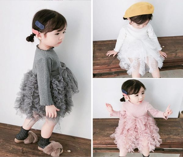 Baby Girl vêtements Big Bow Toddler Cousage de couture robes en mailles à manches longues princesse tutu robe mignonne filles tenues boutique bébé vêtements1165937