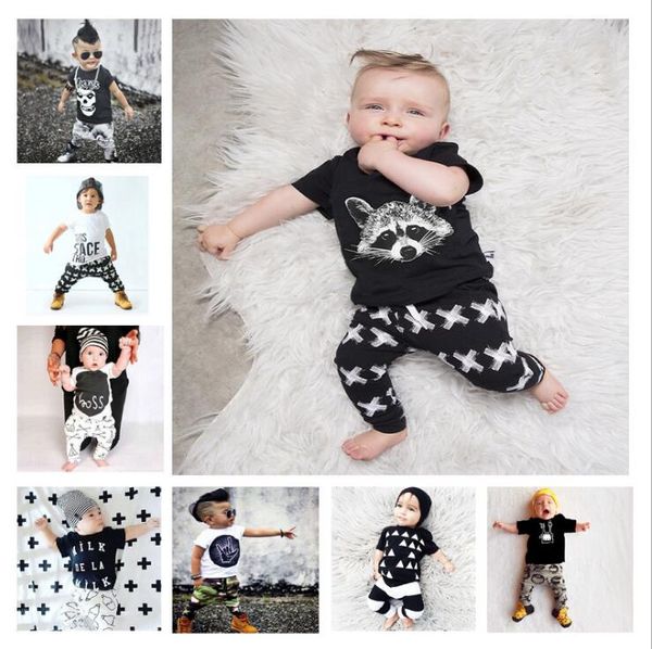 Baby Girl Clothes Boy Floral Tops Pantalones Trajes Conjuntos de ropa a rayas de dibujos animados Camo Letter Animal Print T-shirt Pantalones Trajes 23 Estilo DHL 5387