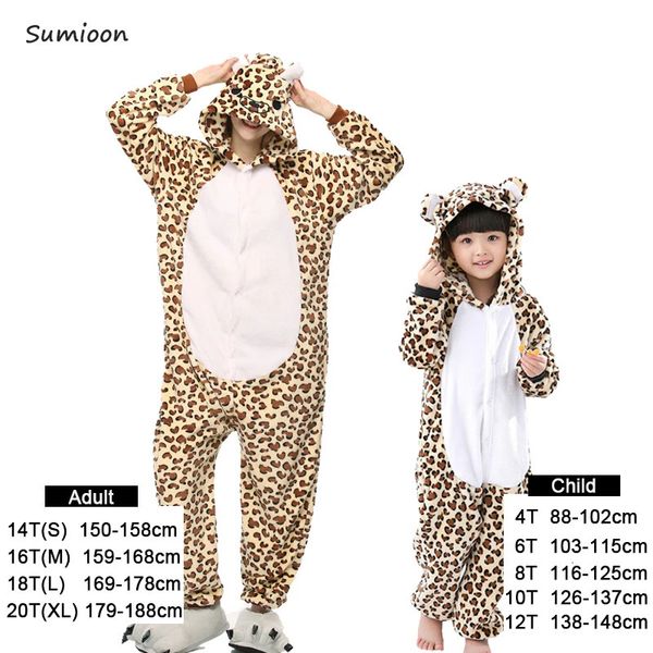 Ropa de bebé niña niños pijamas de unicornio invierno mujeres franela kigurumi animal con capucha leopardo onesie ropa de dormir pijamas para niños 240122