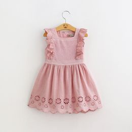 Babymeisjeskleding katoenen jurken met ruche korte mouw doorboorde bloem vierkante nek 2019 Summer Boutique Girls kleding Z11