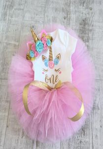 Kleding voor babymeisjes Jurken 1 jaar Eenhoornjurk 1e verjaardag Unicornio Romper Tutu Hoofdband Doop pasgeboren kerstkostuum XF1422109571